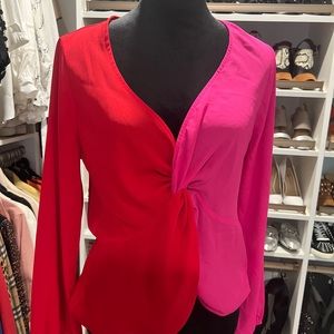 NWT Express V-neck twist Blouse, Long sleeve Pink+Red